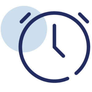 Icon of a clock with an offset blue circle