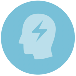 icon of a person's head with a lightning bolt in a blue circle
