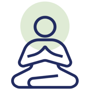 icon of a person in lotus position with a green circle behind their head
