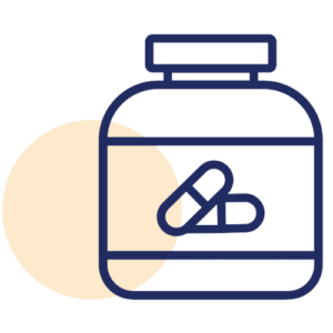 icon of a pill bottle with an offset yellow circle