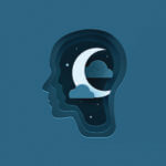 Silhouette of a human head with night moon. Concept of healthy sleep. Vector illustration