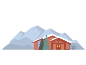 winter cabin illustration example of flurries of fun