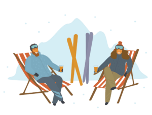 two people enjoying apres ski illustration example of flurries of fun